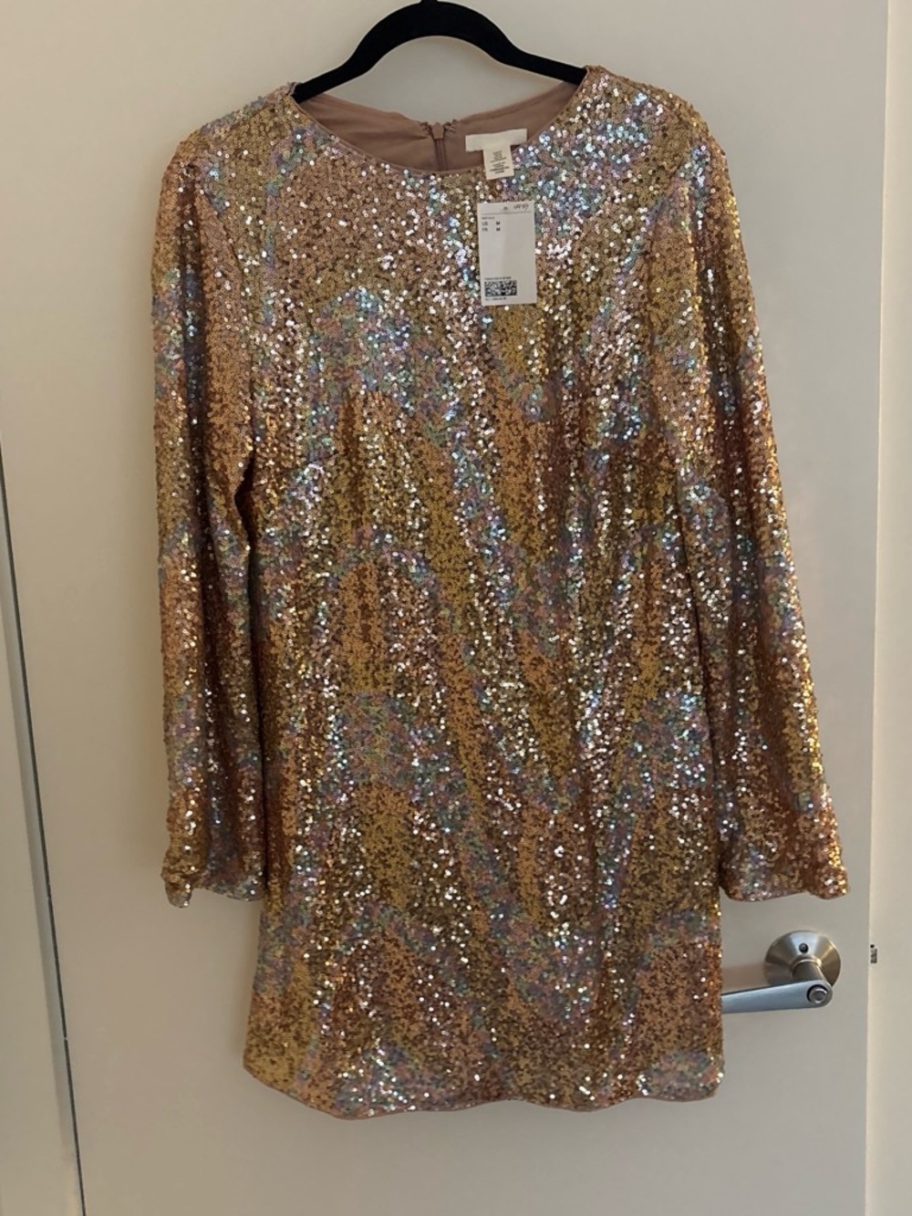 H&M Gold Sequin Mini Dress with Long Sleeves